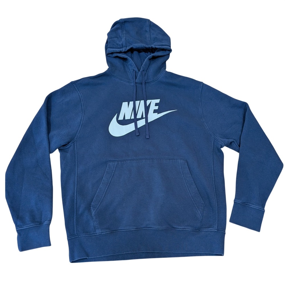 Nike Mens  Hoodie M Midnight Navy White Swoosh Club Fleece Graphic  BV2973-410